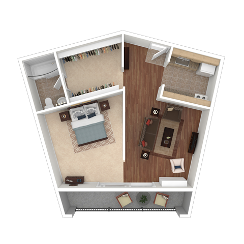 Floor plan for studio, 1 bath, 700 sqft